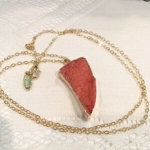 𝅺LONG Pink/Coral Druzy Tusk Pendant. Price Firm.